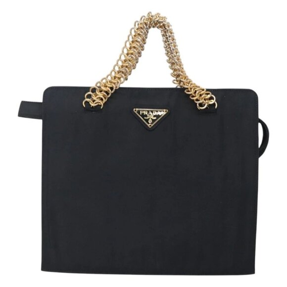 PRADA Hand Bag Nylon Navy Gold Auth 126301 - Picture 10 of 16